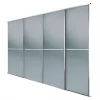 Spacepro Minimalist 4-Door Sliding Wardrobe Door Kit Silver Frame Grey Tinted Mirror Panel 2416 x 2260mm