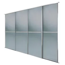 Spacepro Minimalist 4-Door Sliding Wardrobe Door Kit Silver Frame Grey Tinted Mirror Panel 2416 x 2260mm