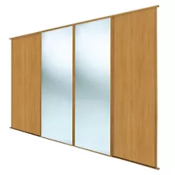 Spacepro Classic 4-Door Sliding Wardrobe Door Kit Oak Frame Oak / Mirror Panel 2370 x 2260mm