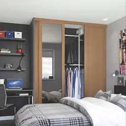 Spacepro Shaker 3-Door Sliding Wardrobe Doors Oak Frame Oak / Mirror Panel 2136 x 2260mm -Wardrobe Sales 1465F A1