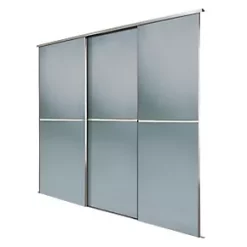 Spacepro Minimalist 3-Door Sliding Wardrobe Door Kit Silver Frame Grey Tinted Mirror Panel 2262 x 2260mm