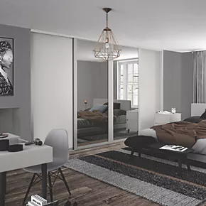 Spacepro Shaker 4-Door Sliding Wardrobe Door Kit Cashmere Frame Cashmere / Mirror Panel 2898 x 2260mm 4 Spacepro Shaker 4-Door Sliding Wardrobe Door Kit Cashmere Frame Cashmere / Mirror Panel 2898 x 2260mm - Image 2