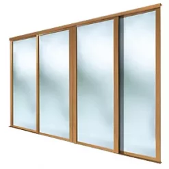 Spacepro Shaker 4-Door Framed Sliding Wardrobe Mirror Doors Oak Frame Mirror Panel 2290 x 2260mm