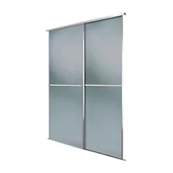 Spacepro Minimalist 2-Door Sliding Wardrobe Door Kit Silver Frame Grey Tinted Mirror Panel 1208 x 2260mm