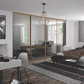 Spacepro Classic 4-Door Sliding Wardrobe Door Kit Oak Frame Mirror Panel 2978 x 2260mm 4 Spacepro Classic 4-Door Sliding Wardrobe Door Kit Oak Frame Mirror Panel 2978 x 2260mm - Image 2