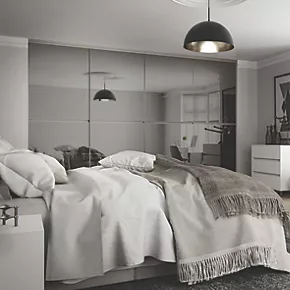 Spacepro Minimalist 4-Door Sliding Wardrobe Door Kit Silver Frame Grey Tinted Mirror Panel 3024 x 2260mm 4 Spacepro Minimalist 4-Door Sliding Wardrobe Door Kit Silver Frame Grey Tinted Mirror Panel 3024 x 2260mm - Image 2