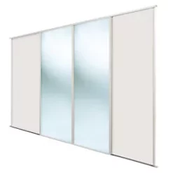 Spacepro Classic 4-Door Sliding Wardrobe Door Kit Cashmere Frame Cashmere / Mirror Panel 2370 x 2260mm