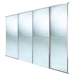 Spacepro Minimalist 4-Door Sliding Wardrobe Door Kit Silver Frame Mirror Panel 3024 x 2260mm