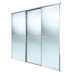 Spacepro Minimalist 3-Door Sliding Wardrobe Door Kit Silver Frame Mirror Panel 2262 x 2260mm