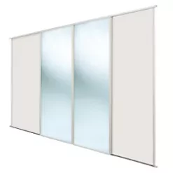 Spacepro Classic 4-Door Sliding Wardrobe Door Kit Cashmere Frame Cashmere / Mirror Panel 2978 x 2260mm