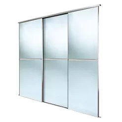 Spacepro Minimalist 3-Door Sliding Wardrobe Door Kit Silver Frame Mirror Panel 1806 x 2260mm