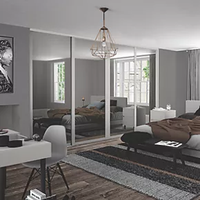 Spacepro Shaker 4-Door Sliding Wardrobe Door Kit Cashmere Frame Mirror Panel 2898 x 2260mm 4 Spacepro Shaker 4-Door Sliding Wardrobe Door Kit Cashmere Frame Mirror Panel 2898 x 2260mm - Image 2
