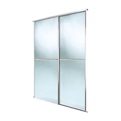 Spacepro Minimalist 2-Door Sliding Wardrobe Door Kit Silver Frame Mirror Panel 1816 x 2260mm