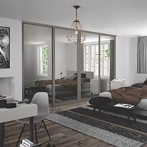 Spacepro Shaker 4-Door Sliding Wardrobe Door Kit Stone Grey Frame Mirror Panel 2290 x 2260mm 4 Spacepro Shaker 4-Door Sliding Wardrobe Door Kit Stone Grey Frame Mirror Panel 2290 x 2260mm - Image 2