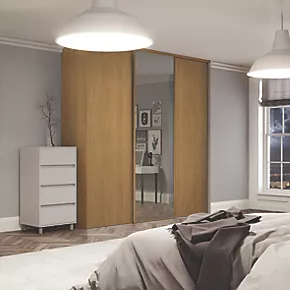 Spacepro Classic 3-Door Sliding Wardrobe Door Kit Oak Frame Oak / Mirror Panel 1760 x 2260mm 4 Spacepro Classic 3-Door Sliding Wardrobe Door Kit Oak Frame Oak / Mirror Panel 1760 x 2260mm - Image 2