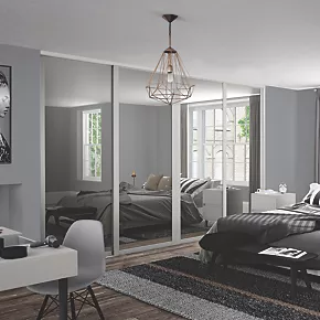 Spacepro 4-Door Sliding Wardrobe Door Kit Dove Grey Frame Mirror Panel 2898 x 2260mm 3 Spacepro 4-Door Sliding Wardrobe Door Kit Dove Grey Frame Mirror Panel 2898 x 2260mm