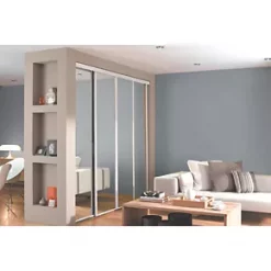 Spacepro Classic 4-Door Framed Sliding Mirror Wardrobe Doors White Frame Mirror Panel 2978 x 2260mm -Wardrobe Sales 6106F A2
