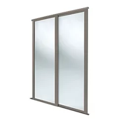 Spacepro Shaker 2-Door Sliding Wardrobe Door Kit Stone Grey Frame Mirror Panel 1449 x 2260mm