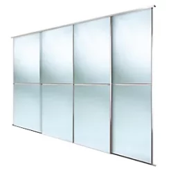 Spacepro Minimalist 4-Door Sliding Wardrobe Door Kit Silver Frame Mirror Panel 2416 x 2260mm