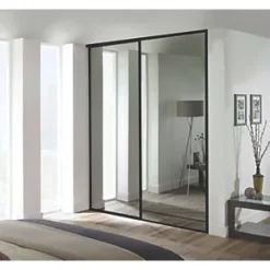 Spacepro Classic 2-Door Framed Sliding Wardrobe Doors Black Frame Mirror Panel 1793 x 2260mm -Wardrobe Sales 6262F A2