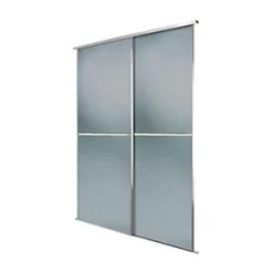 Spacepro Minimalist 2-Door Sliding Wardrobe Door Kit Silver Frame Grey Tinted Mirror Panel 1512 x 2260mm