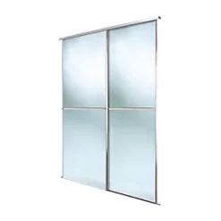 Spacepro Minimalist 2-Door Sliding Wardrobe Door Kit Silver Frame Mirror Panel 1208 x 2260mm