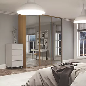 Spacepro Classic 3-Door Sliding Wardrobe Door Kit Oak Frame Mirror Panel 1760 x 2260mm 4 Spacepro Classic 3-Door Sliding Wardrobe Door Kit Oak Frame Mirror Panel 1760 x 2260mm - Image 2