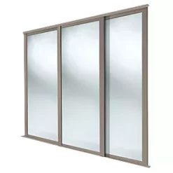 Spacepro Shaker 3-Door Sliding Wardrobe Door Kit Stone Grey Frame Mirror Panel 2136 x 2260mm