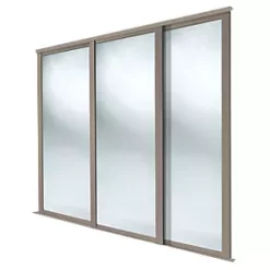 Spacepro Shaker 3-Door Sliding Wardrobe Door Kit Stone Grey Frame Mirror Panel 1680 x 2260mm
