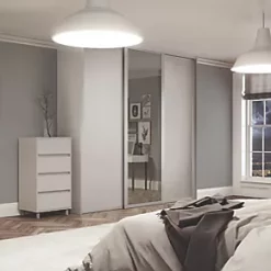 Spacepro 3-Door Sliding Wardrobe Door Kit Dove Grey Frame Dove Grey / Mirror Panel 2592 x 2260mm