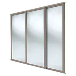 Spacepro Shaker 3-Door Sliding Wardrobe Door Kit Stone Grey Frame Mirror Panel 2592 x 2260mm