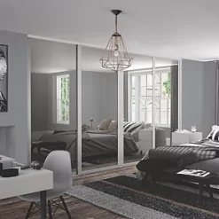 Spacepro 4-Door Sliding Wardrobe Door Kit Dove Grey Frame Mirror Panel 2290 x 2260mm