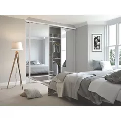 Spacepro Classic 3-Door Framed Sliding Mirror Wardrobe Doors White Frame Mirror Panel 2672 x 2260mm -Wardrobe Sales 8966F A2