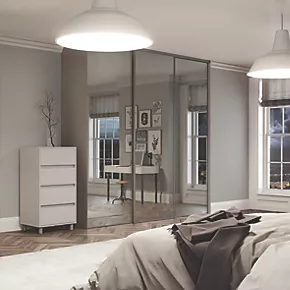 Spacepro Classic 3-Door Sliding Wardrobe Door Kit Stone Grey Frame Mirror Panel 2216 x 2260mm 4 Spacepro Classic 3-Door Sliding Wardrobe Door Kit Stone Grey Frame Mirror Panel 2216 x 2260mm - Image 2