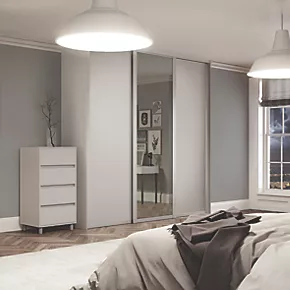 Spacepro Shaker 3-Door Sliding Wardrobe Door Kit Cashmere Frame Cashmere / Mirror Panel 2136 x 2260mm 4 Spacepro Shaker 3-Door Sliding Wardrobe Door Kit Cashmere Frame Cashmere / Mirror Panel 2136 x 2260mm - Image 2
