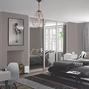 Spacepro 3-Door Sliding Wardrobe Door Kit Dove Grey Frame Mirror Panel 2592 x 2260mm 3 Spacepro 3-Door Sliding Wardrobe Door Kit Dove Grey Frame Mirror Panel 2592 x 2260mm