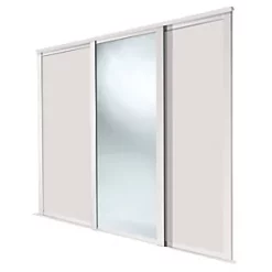 Spacepro Shaker 3-Door Sliding Wardrobe Door Kit Cashmere Frame Cashmere / Mirror Panel 2592 x 2260mm