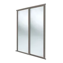 Spacepro Shaker 2-Door Sliding Wardrobe Door Kit Stone Grey Frame Mirror Panel 1145 x 2260mm