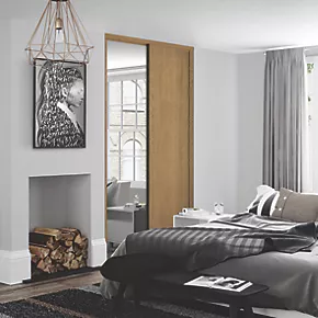 Spacepro Shaker 2-Door Sliding Wardrobe Door Kit Oak Frame Oak / Mirror Panel 1145 x 2260mm 4 Spacepro Shaker 2-Door Sliding Wardrobe Door Kit Oak Frame Oak / Mirror Panel 1145 x 2260mm - Image 2